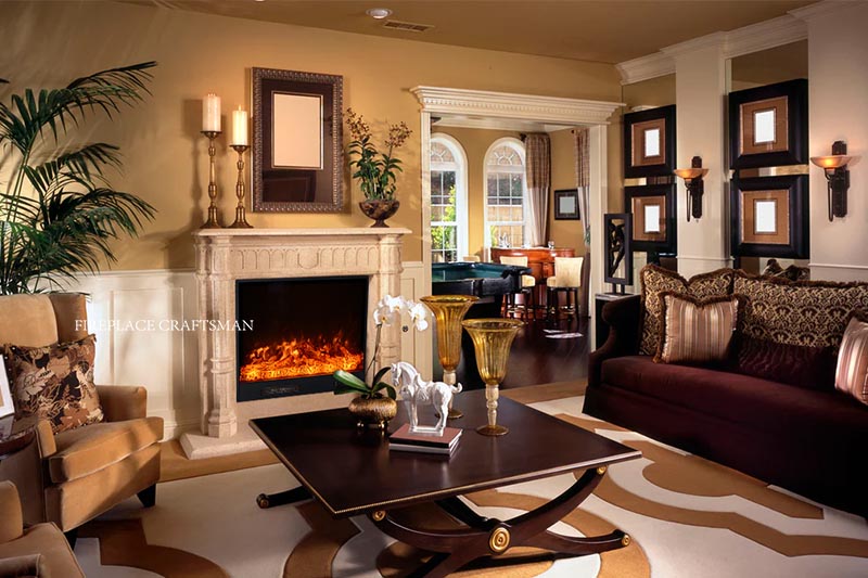 Moderna ristrutturazione degli interni con camino elettrico classico