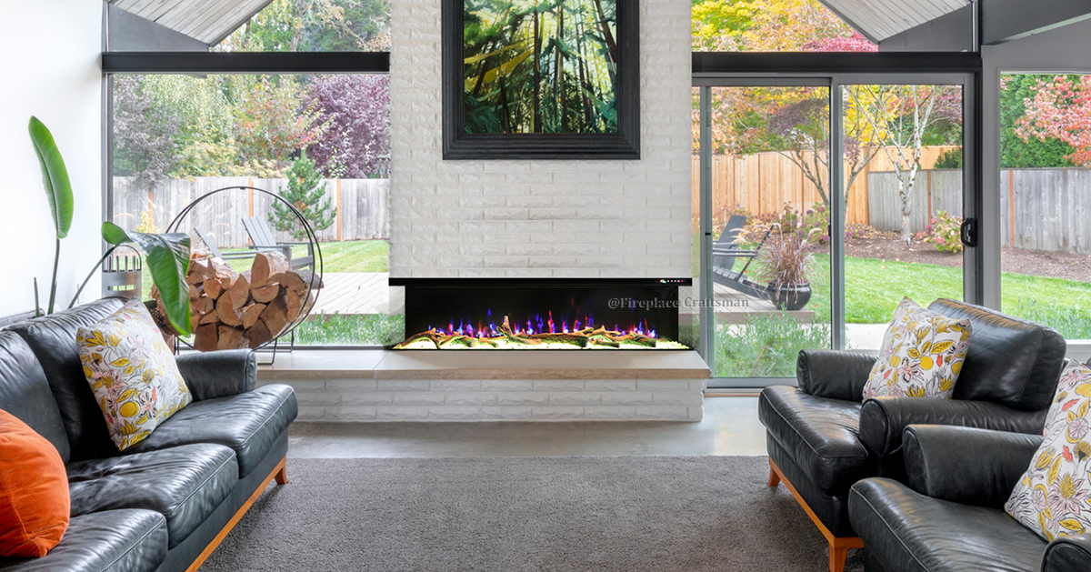 3 sided electric fireplace modern living room design