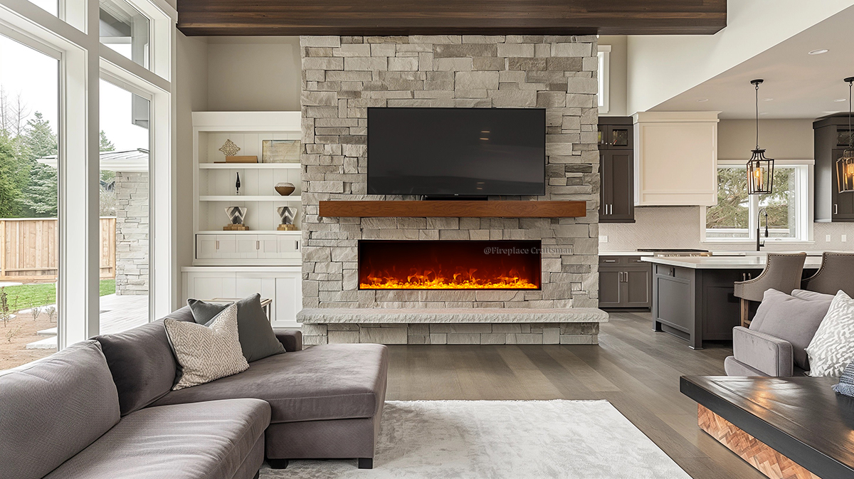 built in linear electric fireplace wall installation