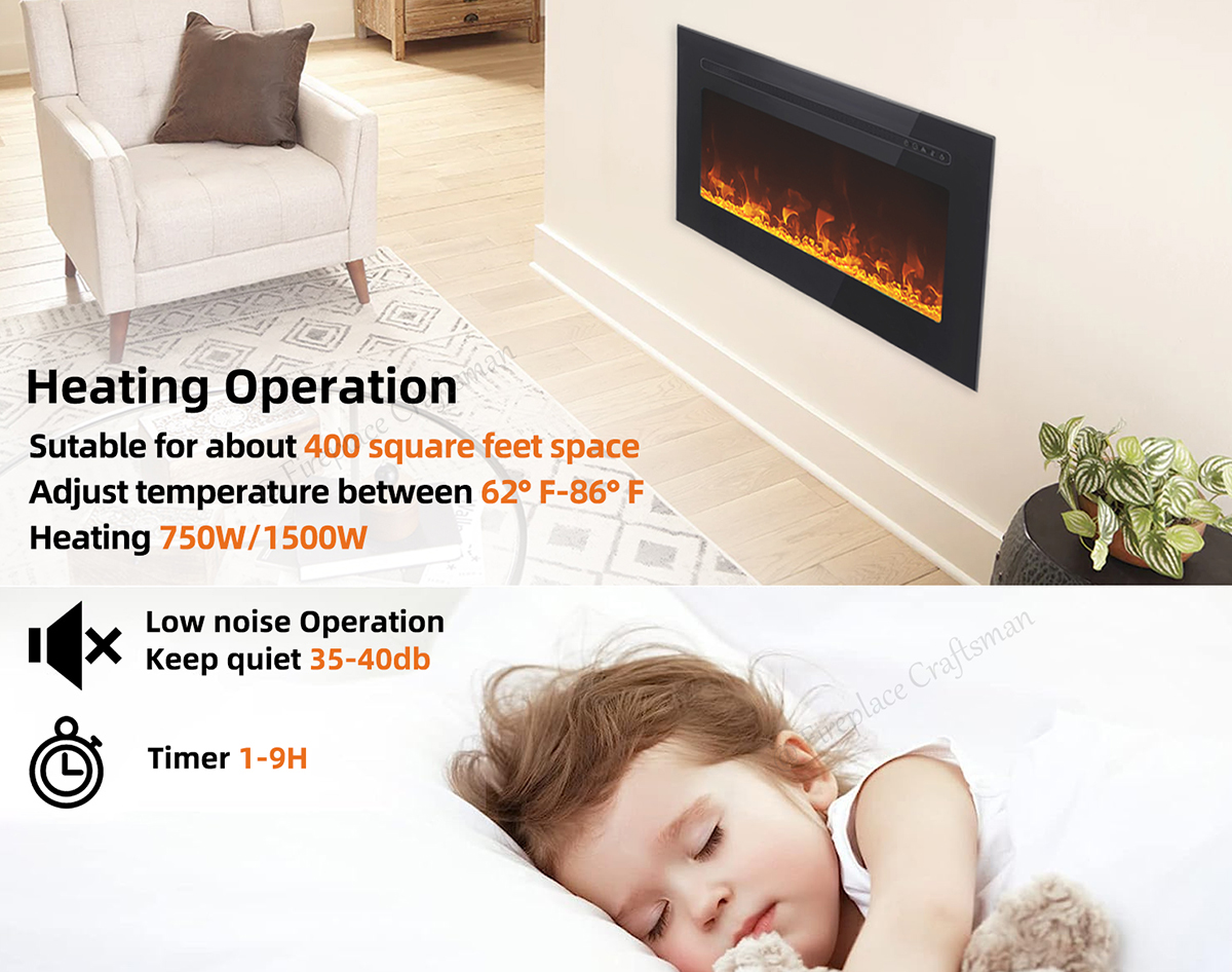 Space-Saving Recessed Electric Fireplace Installation Recessed electric fireplace integrated into a minimalist media wall in a small urban space