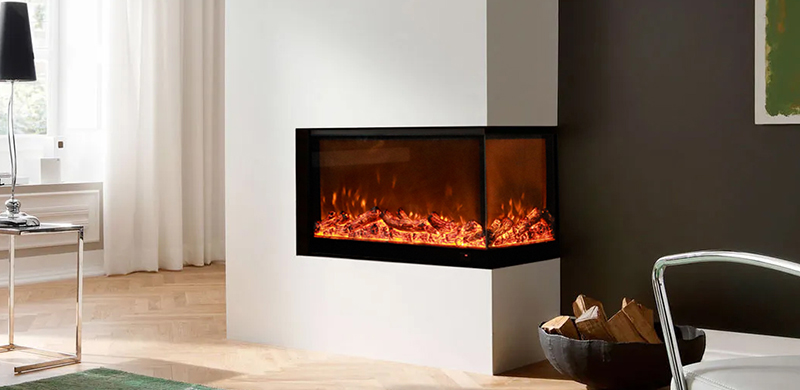 Three-Sided Electric Fireplace Insert for Modern Living Room | Contemporary Corner Installation