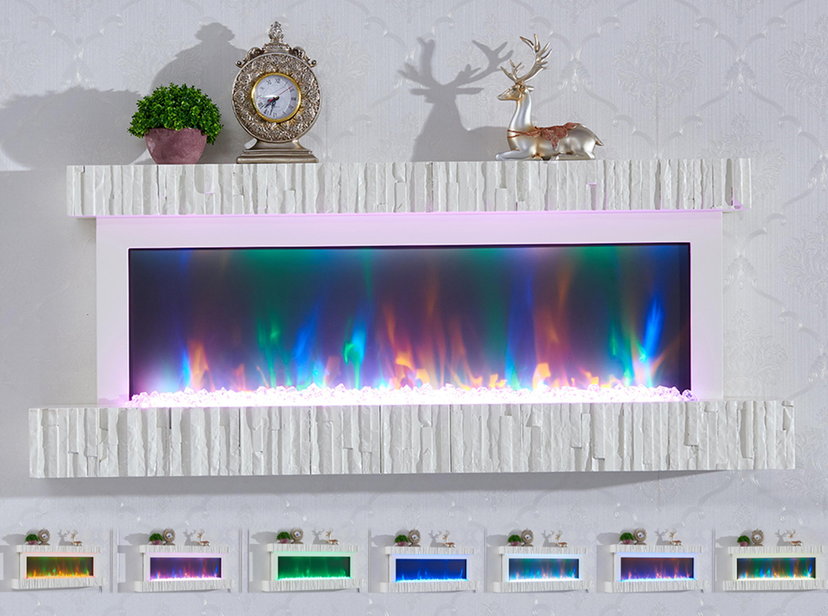 Detailed view of the multi-color flame and log set options.