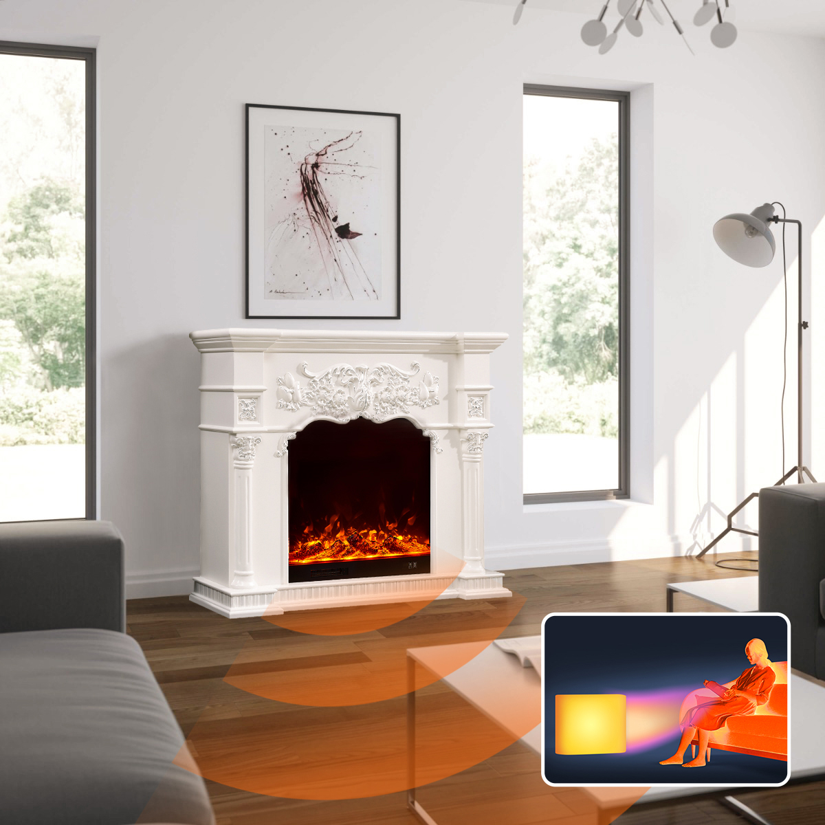 Realistic Looking Electric Fireplace Insert in Hotel and Office Spaces