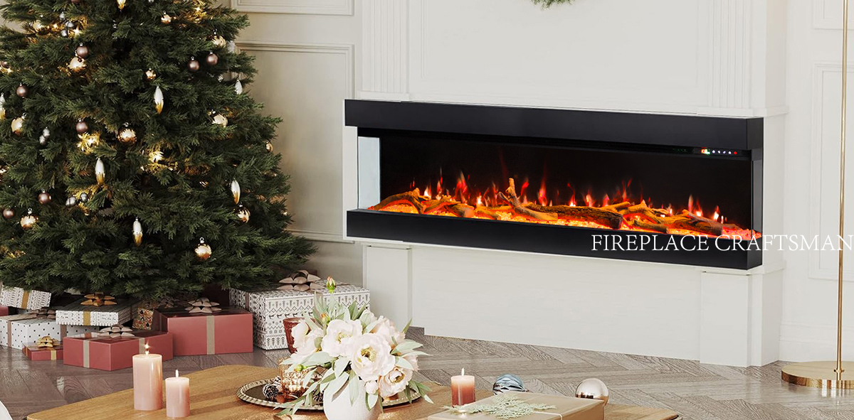 Three-Sided Glass Fireplace for Modern Compact Design Three-sided glass electric fireplace model for versatile recessed or corner installation
