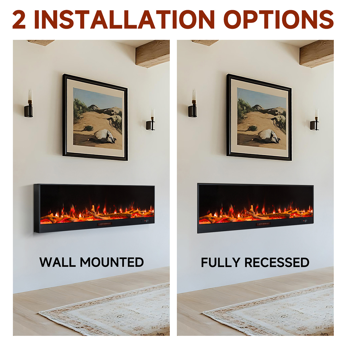 Recessed and Wall-Mounted Electric Fireplace Insert Slim electric fireplace insert designed for easy wall-mounting or simple recessing