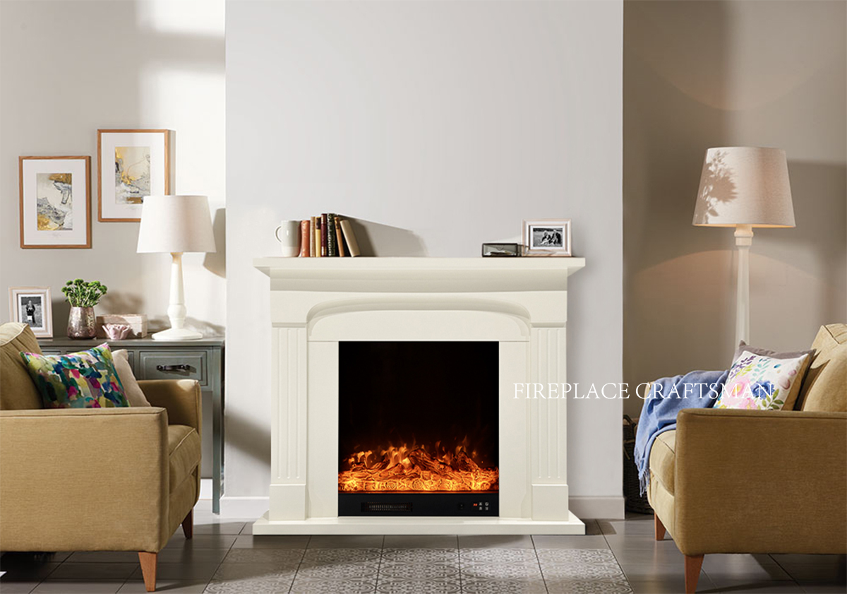 Compact Electric Fireplace for Apartment Living Young urban renters relaxing in a cozy, small apartment with a modern electric fireplace