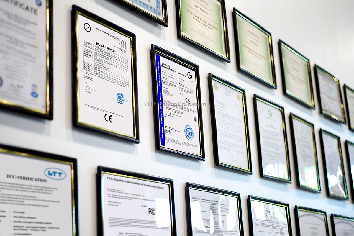 electric fireplace certifications CE ETL UL compliance documents